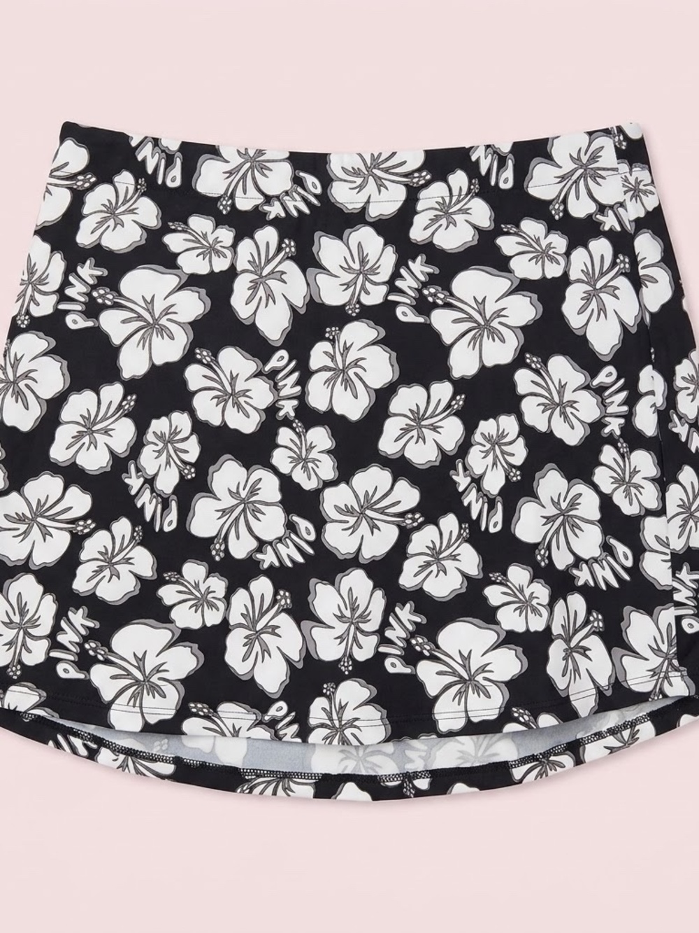 NWT PINK by Victoria's Secret Black & White Floral Hibiscus Swim Skirt